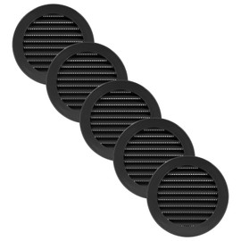 Vent Systems 100 mm / 4" Inch Round Soffit Vent Cover - Pack of 5 - Black Louvered Plastic Grill Cover - Vent Grille with Screen Mesh - HVAC, Ducting, Pipe Air Supply Vents for Bathroom, Kitchen