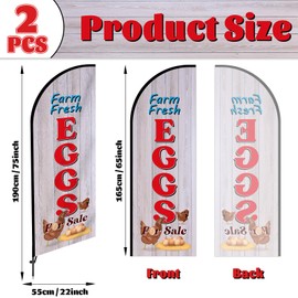 2 Sets Farm Fresh Eggs Feather Flag for Businesses Fresh Eggs Themed Swooper Banner Sign with Carbon Fiber Pole and Ground Stake Portable Bag Advertising Flag Banner for Business Advertising Outside