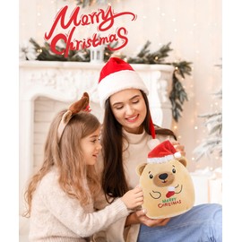 LeYoHa Christmas Plush Bear Stuffed Animals - Teddy Bear Plush Toys with Santa Hat Gift, Kids' Pillow Cushion, Gifts for Holiday Kids, Light Brown, 8 Inch