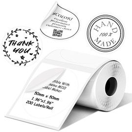 Round Circle Thermal Label Compatible with Phomemo M100/M110/M150/M221/M220/M120/M200/M250 Label Printer,1.96" x 1.96"（50x50 mm, 200 Labels/Roll, Black on White