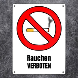 Smoking Prohibited Sign in Comic Style in White, No Smoking Area, No Smoking Area, Warning Sign, Metal Sign, XL, 21 x 28 cm, for All Who Have Something Against Smoking Corners or for Places Where