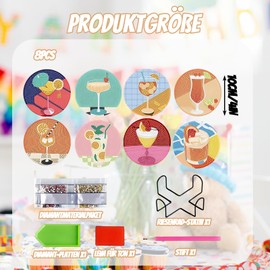 Pack of 8 diamond painting coasters, diamond painting cocktail, glass coasters for cocktail parties, suitable for beginners, birthday gift for adults and children