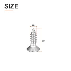 DTGN 100Pcs #8x1/2" Flat Head Wood Screws, 304 Stainless Steel Phillips Self Tapping Screws - Good for Woodworking, Furniture - Silver