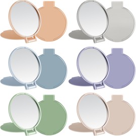 Jetec 6 Pieces Compact Mirrors Bulk Gifts Mini Vintage Pocket Mirrors for Purse Small Portable Folding Round Makeup Stuffs for Travel Daily Use Party Favors Women (Morandi Colors)