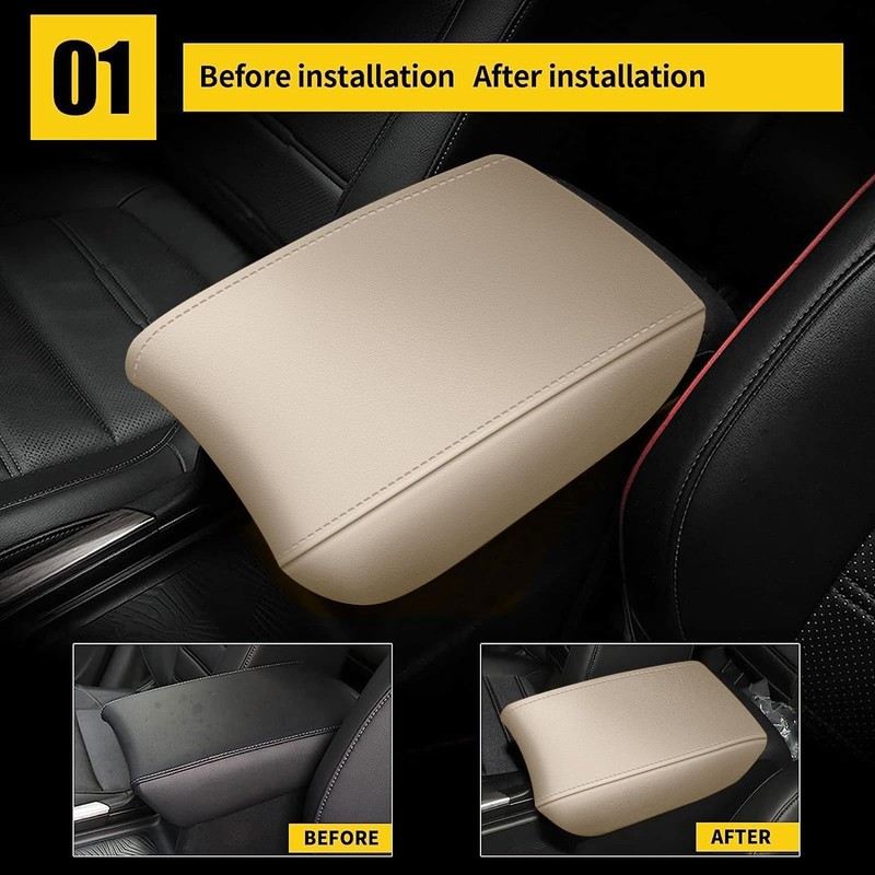 AOMSAZTO Beige Armrest Console Covers for CRV Honda 2017-2022 Leather