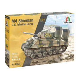 Italeri Sherman US 6583S 1:35 M4A2 U.S. Panzer Marine Corps, Standing Model Building, Crafts, Hobby, Gluing, Plastic Kit, Detailed, Unpainted