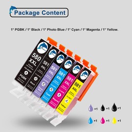 GoToners XXL Printer Cartridges Compatible with Canon PGI-580 CLI-581 Cartridges for Pixma TS8150 TS8151 TS8152 TS8250 TS8251 TS8252 TS8350 TS8351 TS8352 TS9150 TS9155 (Pack of 6) CLI-581 XXL PB)
