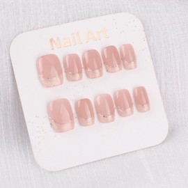 Handmade Nail Tips, Fake Nails, Stylish, For Small Nails, Self Nail Art, Neat, Nail Art, Pack of 10, Pink (Short Square), Glitter, Shiny, False Nails, M