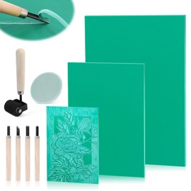 Nuyoah Linoldruck Set Linolschnitt Schnitzset Linolplatten A4 A5 A6 Linoleum Druck Set Stempelgummi Starter DIY Werkzeug Stempel Schnitzen Linol Platten Gummistempel Schnitzblöcke 9Stk