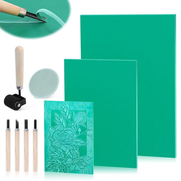 Nuyoah Linoldruck Set Linolschnitt Schnitzset Linolplatten A4 A5 A6 Linoleum