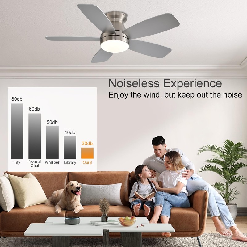 JSAITEE Ceiling Fans with Lights, 42 Inch Low Profile Ceiling