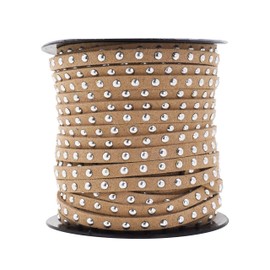 Mandala Crafts 5mm Studded Tan Faux Suede Cord Rope for Jewelry Making - 20 Yards Faux Leather Ribbon - Flat Micro Fiber Leather String Faux Leather Lace with Rivets