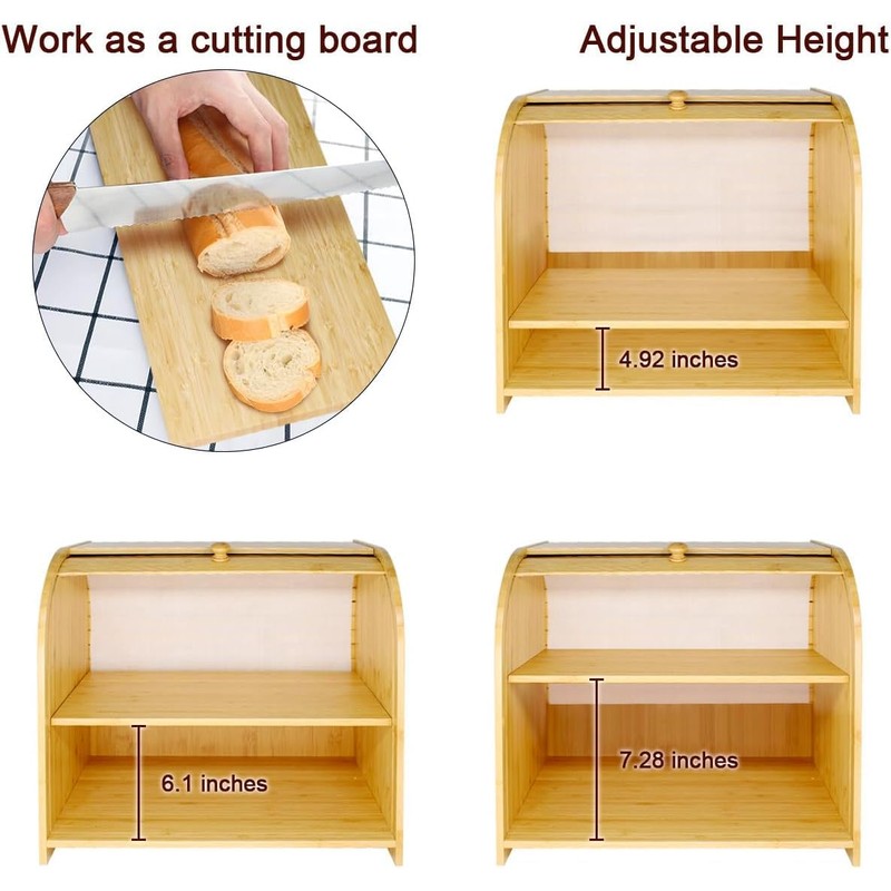 FoverOne Bamboo Bread Box for Kitchen Countertop, Roll-top Breadbox Breads