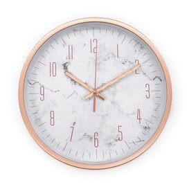 K&L Wall Art Silver Pink Wall Clock without Ticking Noises Marble Wall Clocks Modern Living Room Decoration Silent Quartz Movement (Marbled Rose Gold, Diameter 25 cm)