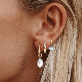 3Pcs Gold Pearl Earrings Set for Women Dainty Huggie Hoop Pearl Drop Stud Earrings Wedding Bridal Prom Party Jewelry Gifts