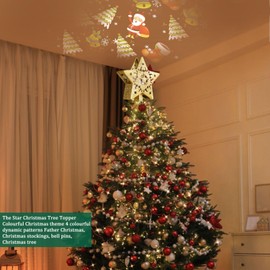 Sanniu Christmas Tree Topper - Christmas Tree Topper Lighted with 3D Rotating - LED Hollow Glitter Projector - Christmas Tree Topper for Christmas Tree Decorations (Gold-Santa Claus)