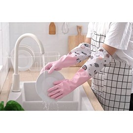 Revolution Studio 3 Pairs Long Sleeve PVC Vinyl Gloves Household Cleaning Anti-Allergenic Large Adult Size (Pink)