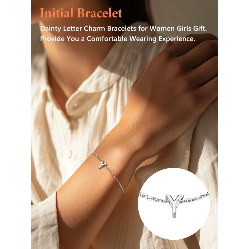 Silvora S925 Sterling Silver Initial Letter Bracelet, Meaningful Initial Bracelet