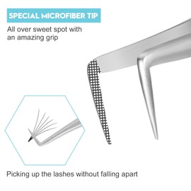 Ms.Queen Lash Tweezers for Eyelash Extensions, Precision Fiber Tip 90 Degree Tweezers for Mega Volume Lashes Extensions, Blue