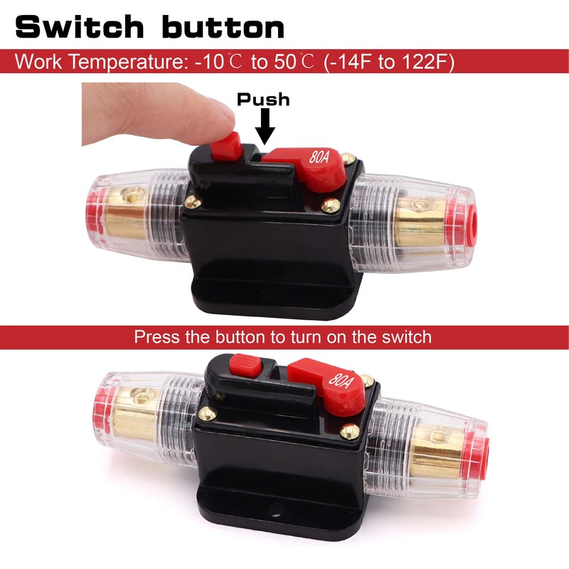 80A Audio Inline Circuit Breaker Reset Fuse 12V-24V DC, PowMr