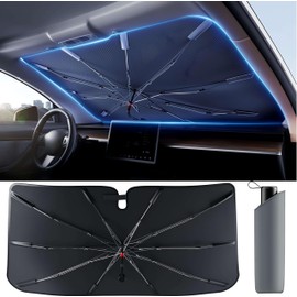 [2025 Upgrade] ZYRC Car Windshield Sun Shade, Foldable Windshield Sunshade Front UV Block and Thermal Insulation Function, Bendable Handle for Cars, SUVs, Trucks and Vans (57" L x 31.5" W)