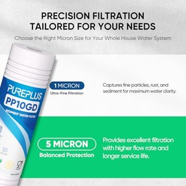 PUREPLUS 5 Micron 10" x 2.5" Whole House Grooved Sediment Home Water Filter, Replacement Cartridge for 10 inch RO Pre-Filter & RV Housing, AO-WH-PREV-R2, AP110, WHKF-G05,AB-SGR5M, GXWH20S,CFS10, 6Pack