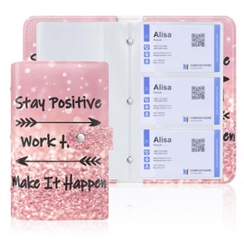 Rouidr Business Card Organizer, RFID Business Credit Card Holder with 96 Card Slots, Portable Leather Card Wallet for Women, Work Hard