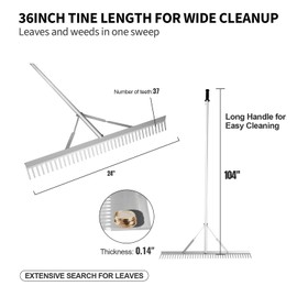 Landscape Rake, 24 inches Head Aluminum Landscape Rake, Lake Weed Rake with 104 inches Long Handle, for Loosening Soil, Lawn Care, Weeding Lake, Garden (24" Handle)
