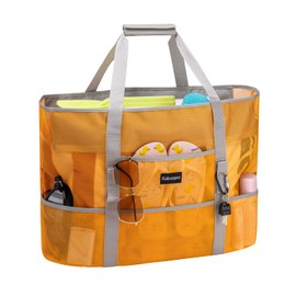 Yukiyumi Beach Bag, Pool Bag, Lightweight, 16.9 gal (55 L), Large Capacity, Waterproof, Sandproof, Foldable, Storage Capacity, Tote Bag, Mesh Bag, For Beach/Hot Spa/Sauna/Shopping/Swimming/Gym/Spa