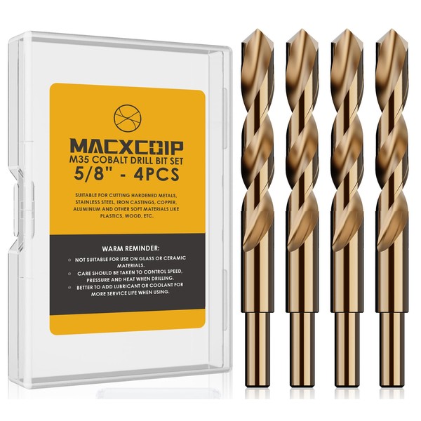 MACXCOIP 5/8" (4pcs) Cobalt Drill Bit Set, M35 High Speed