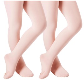 DIPUG Ballet Tights for Girls Dance Tights Toddler Thick Soft Footed Kids Pink Stockings Size 3t 4t 5t, 2 Pack