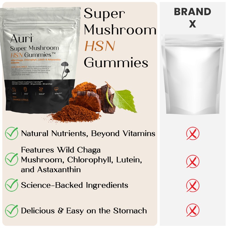 Auri Super Mushroom HSN Gummies - Hair Skin and Nails