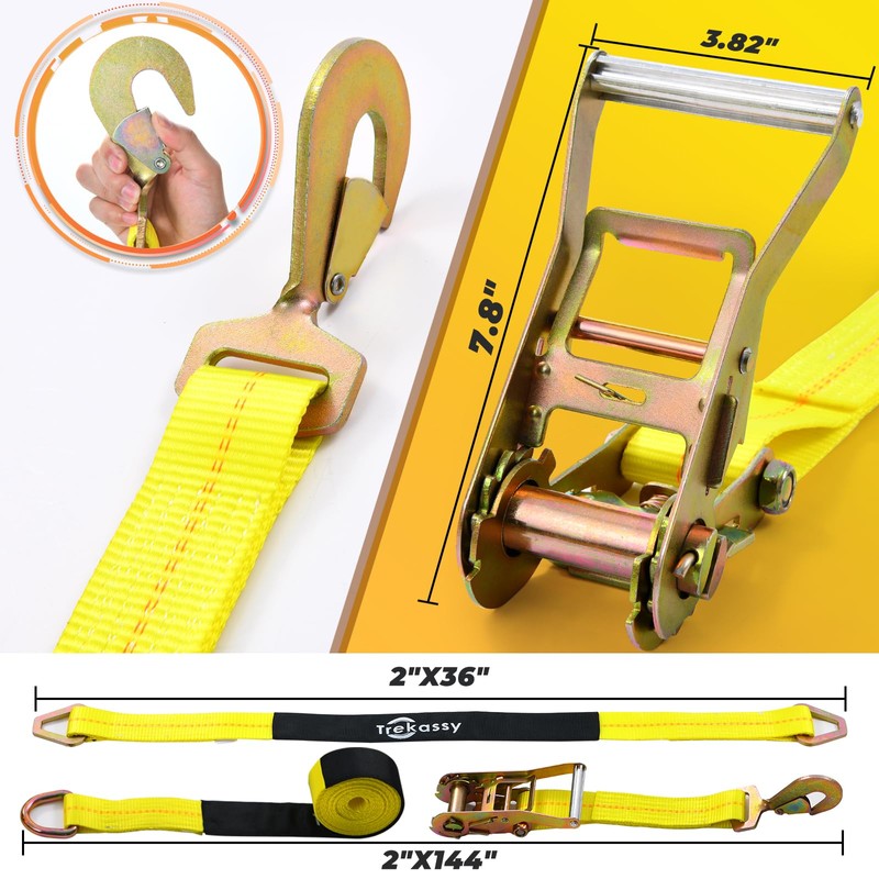 Trekassy 2”x 144” Car Tie Down Straps for Trailers Heavy