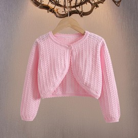 Yealoo Bolero Girls' Knitted Cotton Cardigan with Hole Pattern Children's Bolero Jacket Shoulder Jacket Communion Dress, pink
