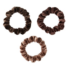 Kristin Ess Velvet Skinnies Scrunchie Set for Women - No Crease Scrunchies + Gentle Hair Ties For All Hair Types - Ponytail Holders, Elastic Hair Ties - Brunette 3 pack
