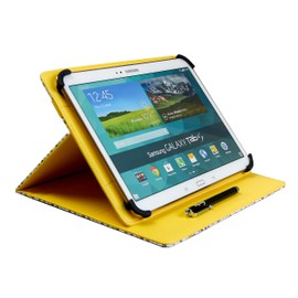 Emartbuy Universal 10-11.5 Inch Townhouses Multi Angle Folio Wallet Case Cover With Card Slots Yellow Elastic Strap and Stylus Pen Compatible With Selected Devices Listed Below