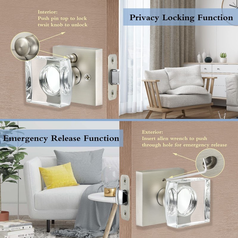 coolnews Glass Door Knobs Interior, Privacy Bathroom Bedroom Crystal Door