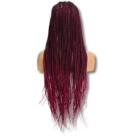 RAHELMO Single Full Lace Braid Wig Micro Box Braid Braided Wig, Knotless Braided Wigs for Black Women (#1B118 Off Black and Burgundy, 32")