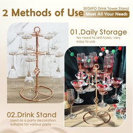 【NEW】Cocktail Tree Stand, Screw-on Champagne Tree Stand for 10 Glasses, Rose Golden Cocktail Tree Stand for Drinks, Metal Champagne Stand Drink Tree Stand Drink Tower for Bar Party Wedding Birthday