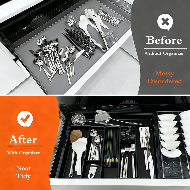 TSONDEKU Expandable Silverware Drawer Organizer - BPA Free Flatware and