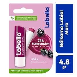 LABELLO Bálsamo labial con color Mora (4.8g) protector labial con Vitamina E libre de aceites minerales 24 horas de humectación