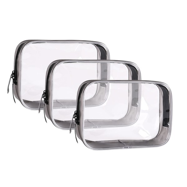 3 x Clear Toiletry Bag Cosmetic Bag TSA Approved Airplane Compliant Bag Travel Bag for Small Items, black