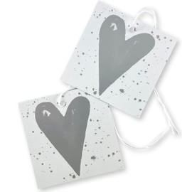 Hearts Metallic Silver Recyclable Gift Wrapping Paper - 2 Sheets and 2 Tags - Valentines - wedding - anniversary - birthday -Christening