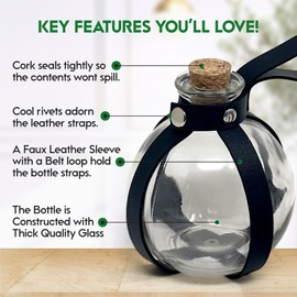 Cosmic Chameleon Glass Potion Bottles with Cork, Bottles prop, Dark Magic Potion bottles with Faux Leather Harness, Black Belt with Holster Loop