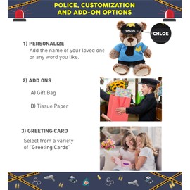 DolliBu Sitting Brown Bear Police Officer Plush Toy - Soft Sitting Bear Cop Stuffed Animal Dress Up with Cute Cop Uniform & Cap Outfit - 9" Inch