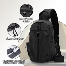 AdiStylinno Sling Bags for Men, Large Capacity Nylon Crossbody Bag Fashion Lightweight Chest Bag, Unisex Waterproof Shoulder Bag Travel Backpack for Sports and Outdoor (Black)