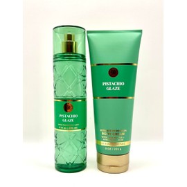 Pistachio Glaze Fine Fragrance Mist 8 fl oz and Body Cream Set, 24 Hour Moisture with Shea Butter and Hyaluronic Acid