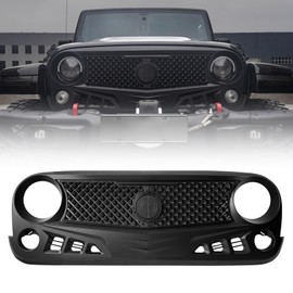 DKMGHT Front Grill with Mesh Matte Black Grille For Jeep Wrangler 2007-2018 Rubicon Sahara Sport JK JKU (Siege)