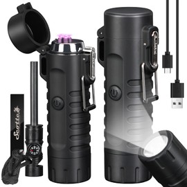 Scotte Plasma Windproof arc Lighter Electric Lighter and LED Flashlight - 2 in 1(Army Green)