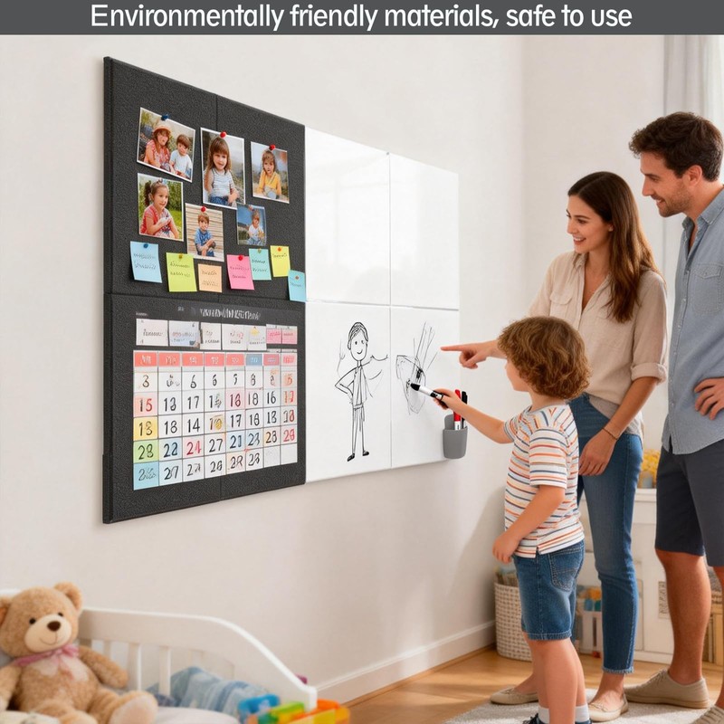 Modular Bulletin Board & Whiteboard Combo - 8 Pack 12x12x0.47In
